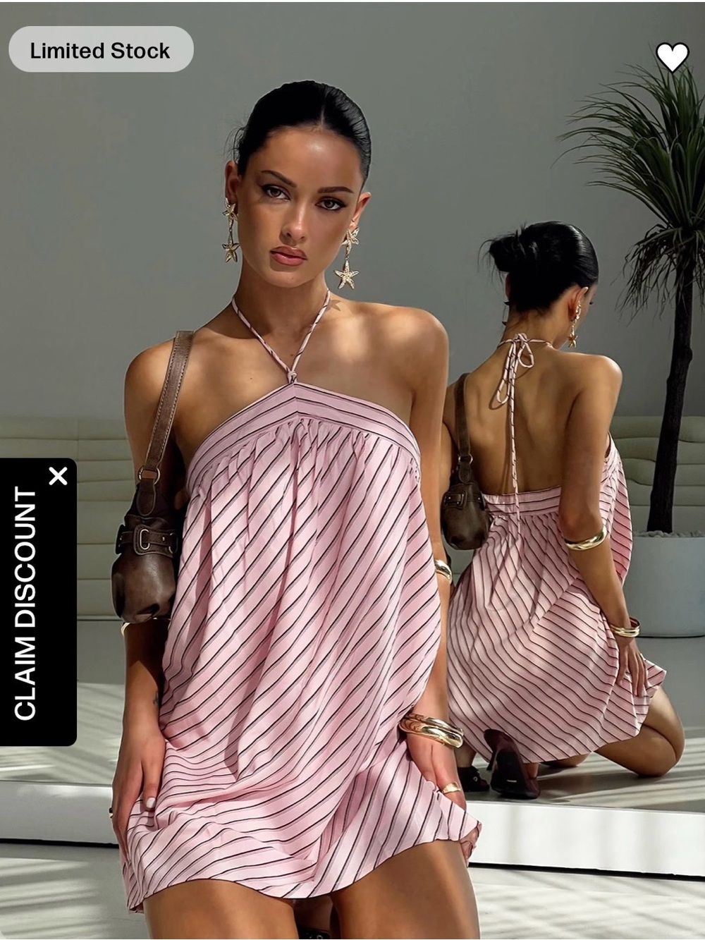 Princess Polly Pink Striped Halter Mini Dress